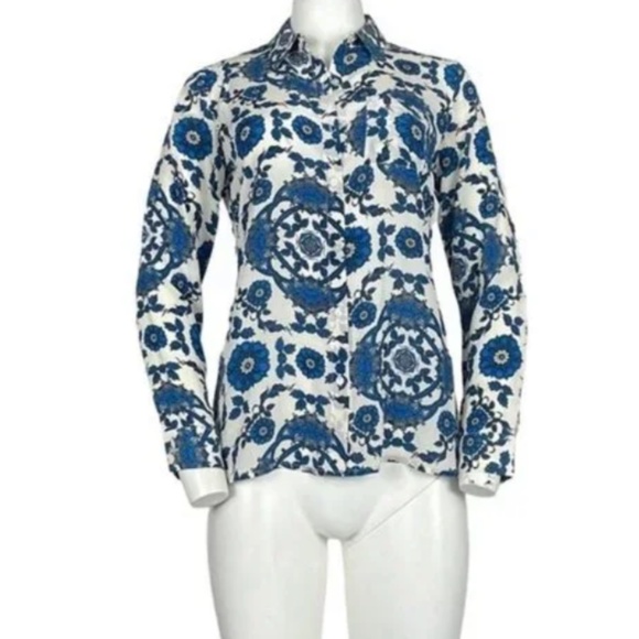 Silk Worthington Floral Button Down Shirt Blue Size Small - Picture 1 of 3